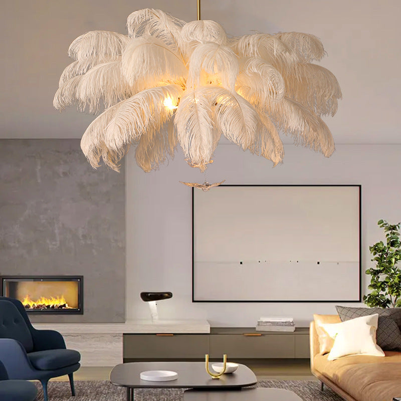 Feather pendant lamp for bedroom lighting
